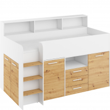 Łóżko piętrowe NEO Lewe Biały Mat / Dąb Artisan Podstawowe