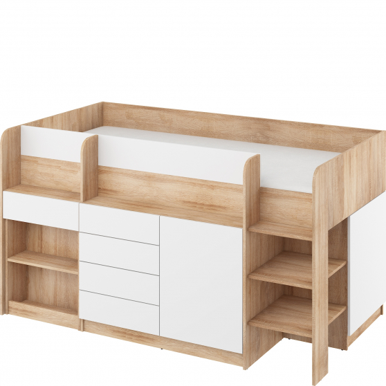 Łóżko piętrowe SMILE Prawe Sonoma Jasna / Biały Mat Podstawowe