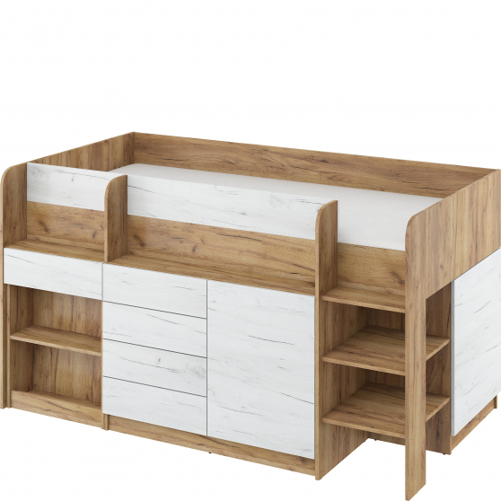 Łóżko piętrowe SMILE Prawe Craft Złoty / Craft Biały Podstawowe