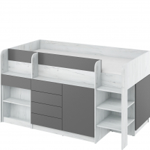 Łóżko piętrowe SMILE Prawe Craft Biały / Grafit Podstawowe