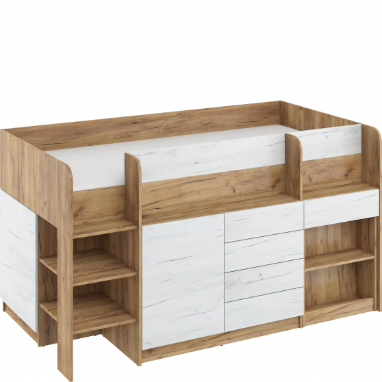 Łóżko piętrowe SMILE Lewe Craft Złoty / Craft Biały Podstawowe