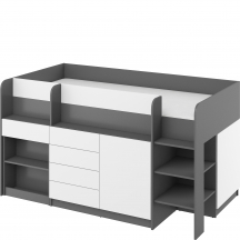 Łóżko piętrowe SMILE Prawe Grafit Mat / Biały Mat Podstawowe