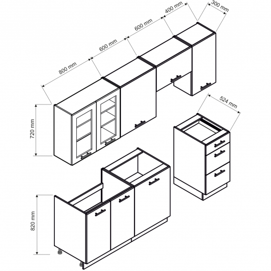 Zestaw mebli kuchennych 1,8/2,4 Biały / Czarny Groszek ZOYA Podstawowe