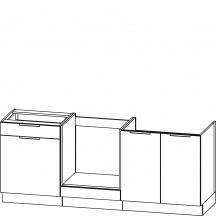 Zestaw szafek dolnych 200 cm P6 bez blatu Biały Platynowy KAM SET Szkic