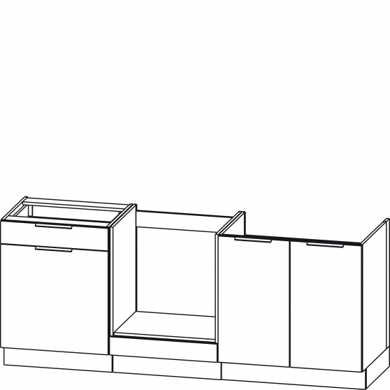 Zestaw szafek dolnych 200 cm P6 bez blatu Dąb Złoty KAM SET Szkic