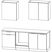 Zestaw mebli kuchennych 200 cm P6 z blatem Dąb Złoty KAM SET Podstawowe (1)