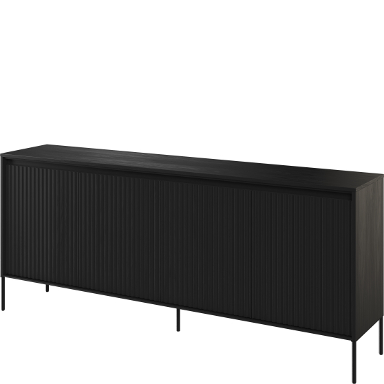 Komoda TR-04 ryflowana z oświetleniem Czarna / frez Prosty TREND Podstawowe