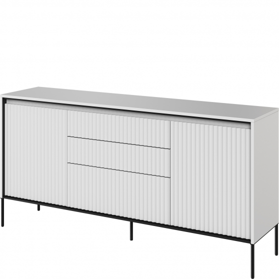 Komoda TR-01 ryflowana z oświetleniem Biała / frez Półkole TREND Podstawowe