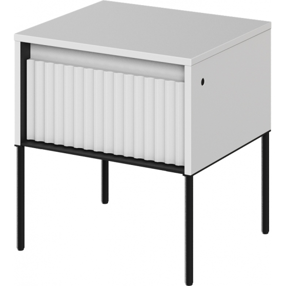 Szafka nocna TR-10 ryflowana z oświetleniem Biała / frez Półkole TREND Podstawowe