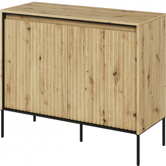 Komoda TR-02 ryflowana z oświetleniem Dąb Artisan / frez Prosty TREND Podstawowe