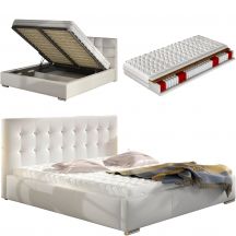 Łóżko tapicerowane DOLORES 140 x 200 z materacem ze stelażem i z pojemnikiem na pościel Podstawowe