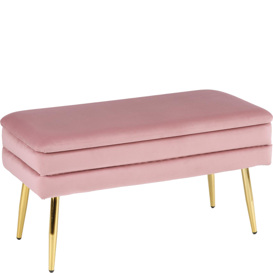 Ławka ze schowkiem VELVA różowy / złoty Podstawowe