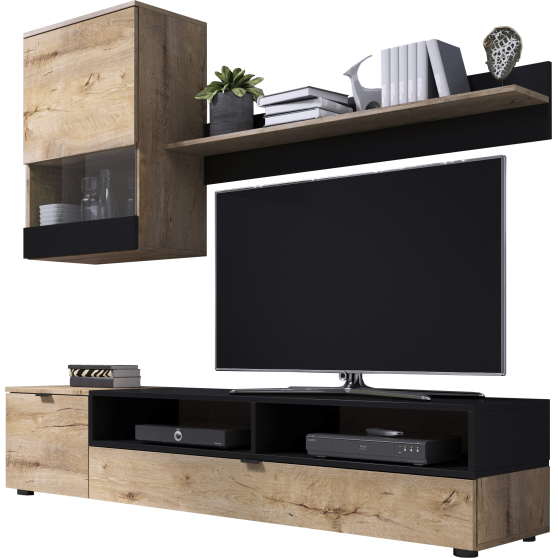 Meblościanka SNAP Dąb Lefkas / Czarny Podstawowe