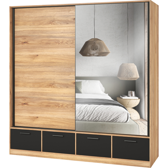 Szafa z lustrem 200 cm Dąb Mauvella / Czarny 22MW1663 TYP-63 BETA Podstawowe