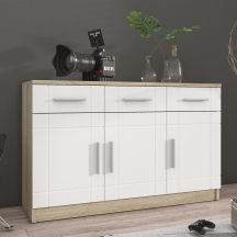 Komoda 3F3S Biały / Dąb Sonoma PARIS Podstawowe