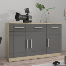 Komoda 3F3S Grafit / Dąb Sonoma PARIS Podstawowe