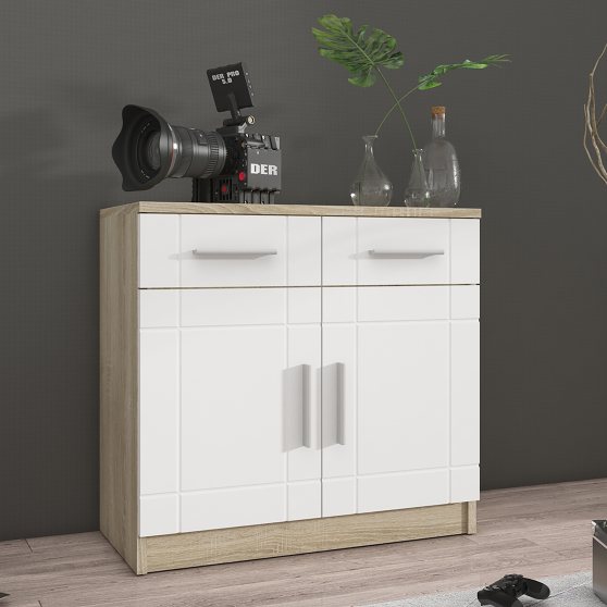 Komoda 2F2S Biały / Dąb Sonoma PARIS Podstawowe