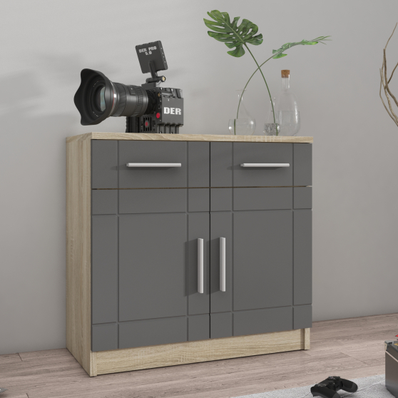Komoda 2F2S Grafit / Dąb Sonoma PARIS Podstawowe