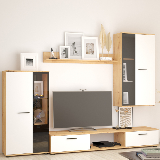 Zestaw mebli do salonu WHAR01 Biały / Dąb Artisan SALSA Podstawowe