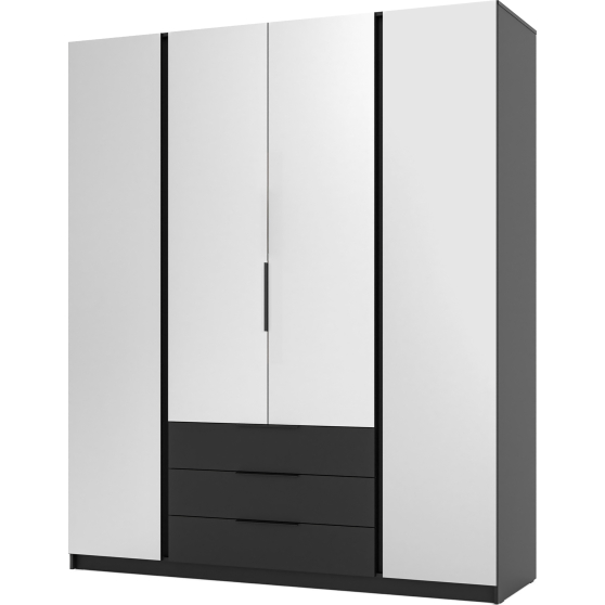Szafa czterodrzwiowa z lustrem i szufladami Czarna KAJA Podstawowe