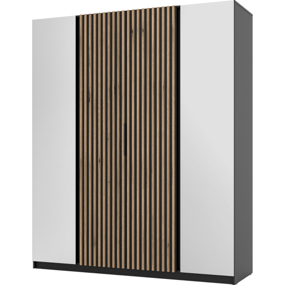 Szafa czterodrzwiowa 2 lustra z lamelami Czarny / Czarny / Dąb Evoke KAJA Podstawowe