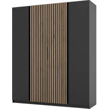 Szafa czterodrzwiowa 2 fronty z lamelami Czarny / Czarny / Dąb Evoke KAJA Podstawowe