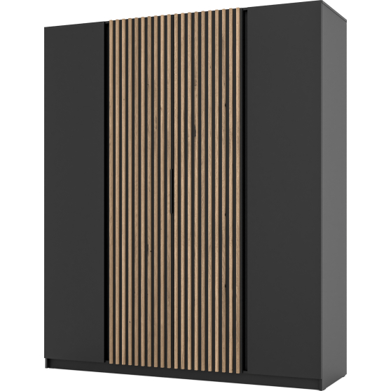 Szafa czterodrzwiowa 2 fronty z lamelami Czarny / Czarny / Dąb Evoke KAJA Podstawowe