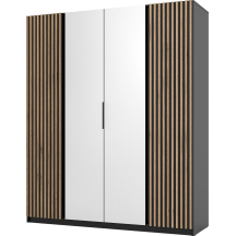 Szafa czterodrzwiowa 2 fronty z lamelami 2 lustra Czarny / Czarny / Dąb Evoke KAJA Podstawowe