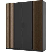 Szafa czterodrzwiowa 2 fronty z lamelami Czarny / Czarny / Dąb Evoke KAJA Podstawowe