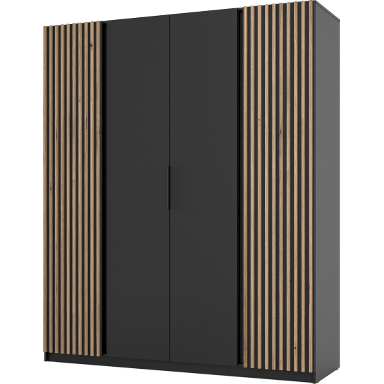 Szafa czterodrzwiowa 2 fronty z lamelami Czarny / Czarny / Dąb Evoke KAJA Podstawowe