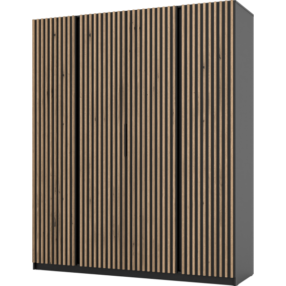 Szafa czterodrzwiowa fronty z lamelami Czarny / Czarny / Dąb Evoke KAJA Podstawowe