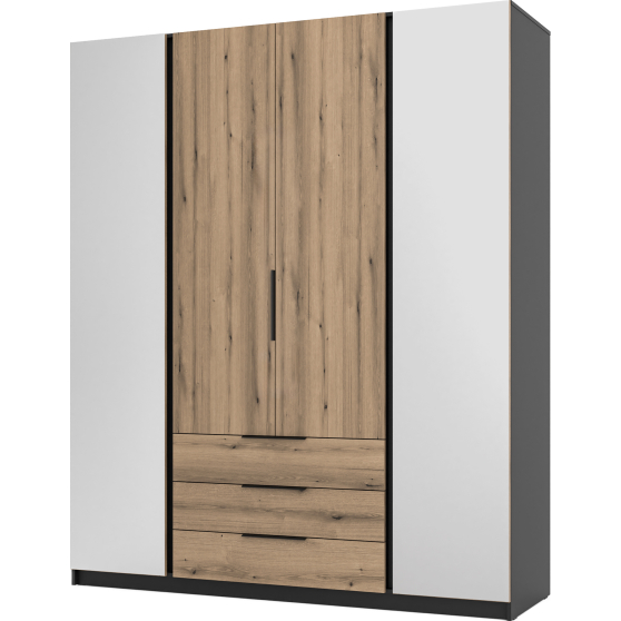 Szafa czterodrzwiowa 2 lustra 2F 3S Czarny / Dąb Evoke KAJA Podstawowe