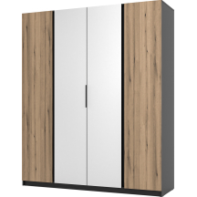 Szafa czterodrzwiowa 2F 2 lustra Czarny / Dąb Evoke KAJA Podstawowe