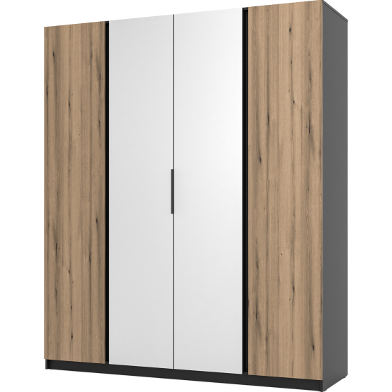 Szafa czterodrzwiowa 2F 2 lustra Czarny / Dąb Evoke KAJA Podstawowe