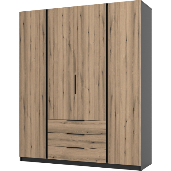 Szafa czterodrzwiowa z szufladami Czarny / Dąb Evoke KAJA Podstawowe