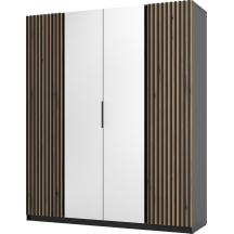 Szafa czterodrzwiowa 2 fronty z lamelami 2 lustra Czarny / Dąb Evoke / Czarny KAJA Podstawowe