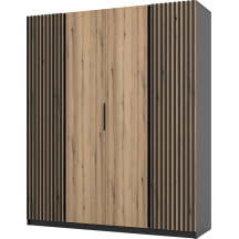 Szafa czterodrzwiowa 2 fronty z lamelami Czarny / Dąb Evoke / Czarny KAJA Podstawowe