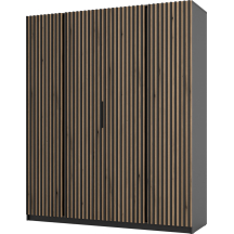 Szafa czterodrzwiowa fronty z lamelami Czarny / Dąb Evoke / Czarny KAJA Podstawowe