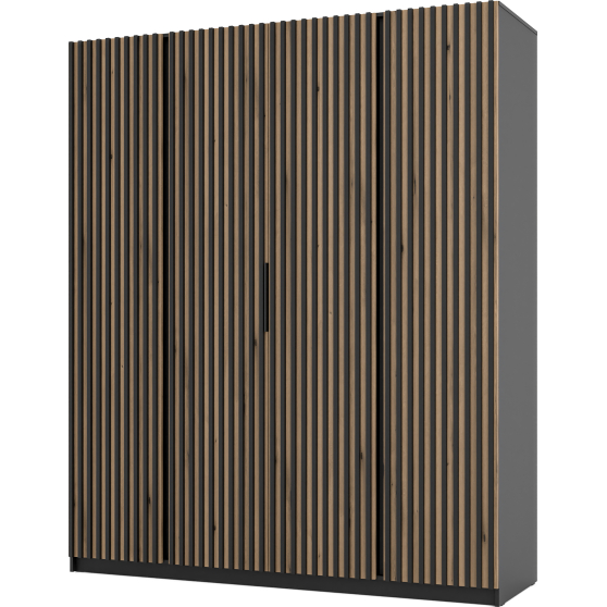 Szafa czterodrzwiowa fronty z lamelami Czarny / Dąb Evoke / Czarny KAJA Podstawowe