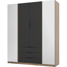 Szafa czterodrzwiowa 2 lustra 2F 3S Czarny / Dąb Evoke KAJA Podstawowe