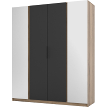 Szafa czterodrzwiowa 2 lustra 2F Czarny / Dąb Evoke KAJA Podstawowe