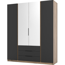 Szafa czterodrzwiowa 2F 2 lustra 3S Czarny / Dąb Evoke KAJA Podstawowe