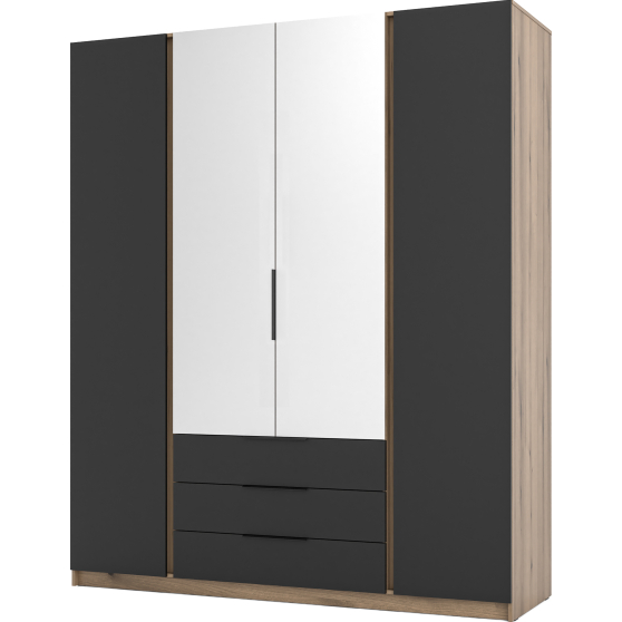 Szafa czterodrzwiowa 2F 2 lustra 3S Czarny / Dąb Evoke KAJA Podstawowe