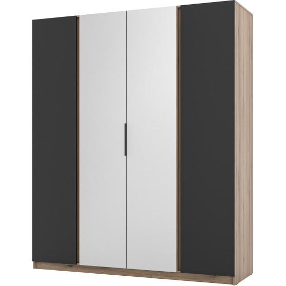 Szafa czterodrzwiowa 2F 2 lustra Czarny / Dąb Evoke KAJA Podstawowe
