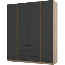 Szafa czterodrzwiowa z szufladami Czarny / Dąb Evoke KAJA Podstawowe