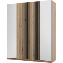 Szafa czterodrzwiowa 2 lustra z lamelami Dąb Evoke / Czarny / Dąb Evoke KAJA Podstawowe