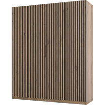 Szafa czterodrzwiowa fronty z lamelami Dąb Evoke / Czarny / Dąb Evoke KAJA Podstawowe