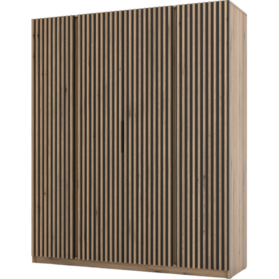 Szafa czterodrzwiowa fronty z lamelami Dąb Evoke / Czarny / Dąb Evoke KAJA Podstawowe