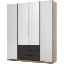 Szafa czterodrzwiowa z lustrem i szufladami Czarny / Dąb Evoke KAJA Podstawowe