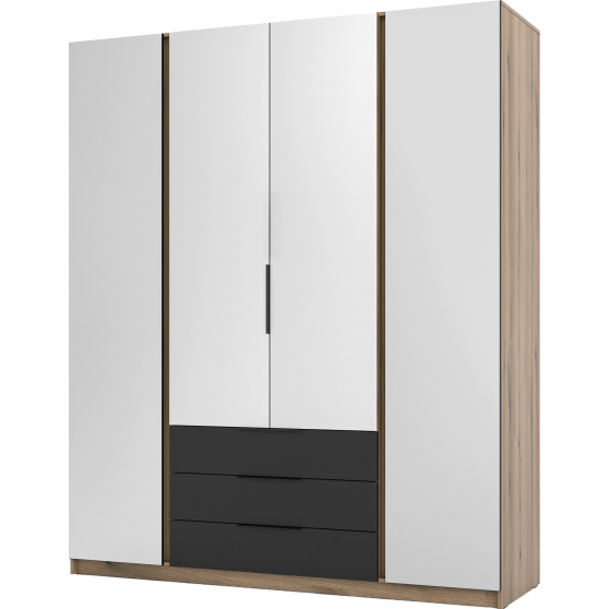 Szafa czterodrzwiowa z lustrem i szufladami Czarny / Dąb Evoke KAJA Podstawowe